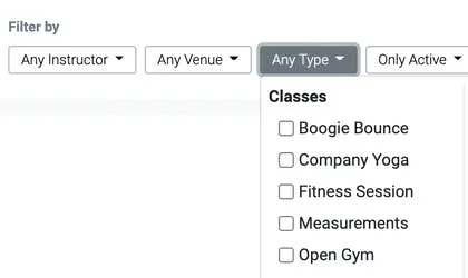 screenshot of the type filter in the calendar