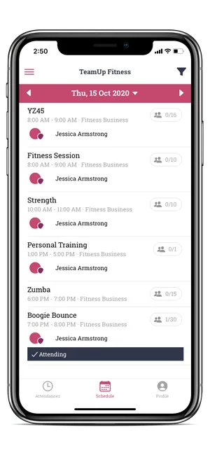 image of the member app class list page