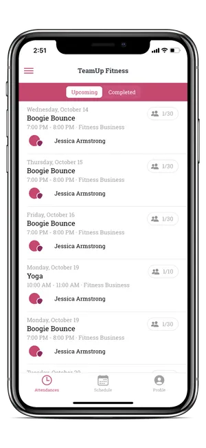 image of the member app upcoming classes page