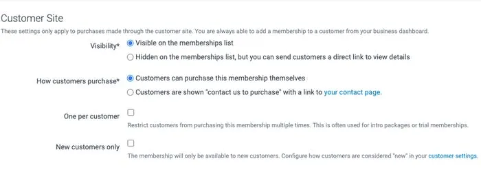 Options for how customers will view the membership plan