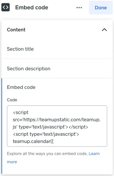 How embedded code looks when copied into the dashboard of your website