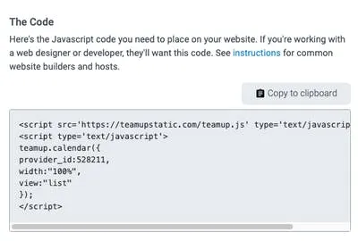 The necessary javascript code for a website developer to use