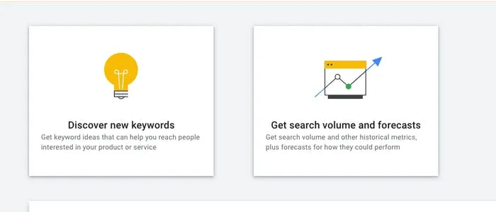 The two options for Keyword Planner