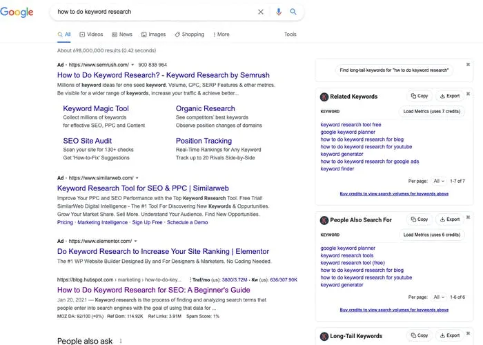 How Google results show up with Keywords Everywhere extension installed