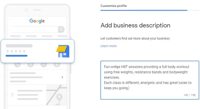Including a clear description of your fitness business in Google My Business