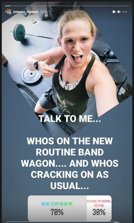 A poll on Jen Johnson's Instagram story