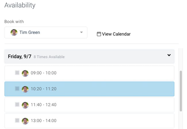 time availability in appointment list