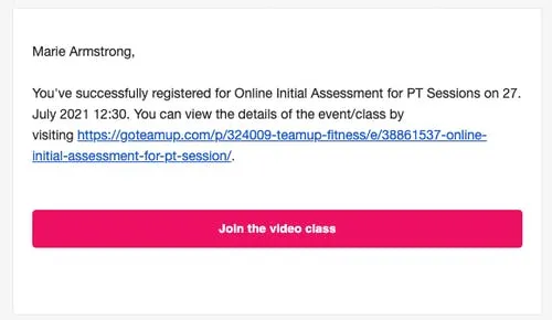 confirmation in email