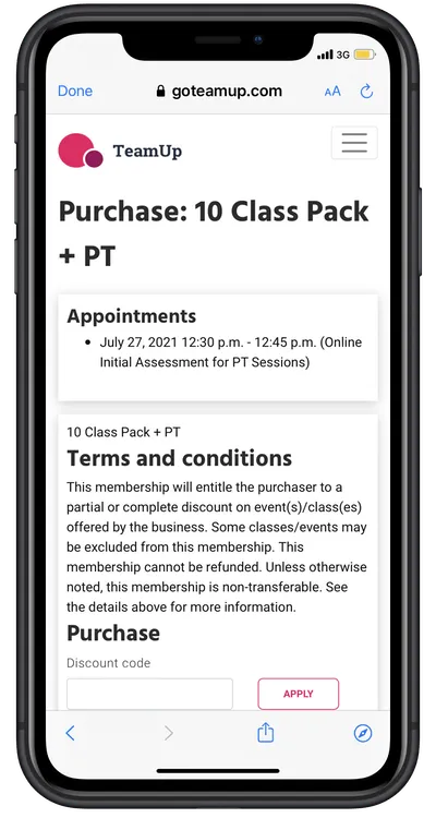purchasing a membership in member app