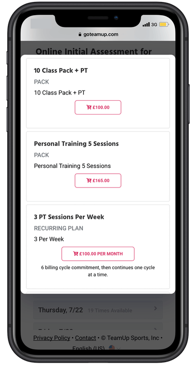 membership options in member app