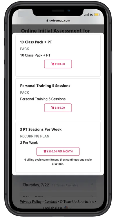 membership options in member app