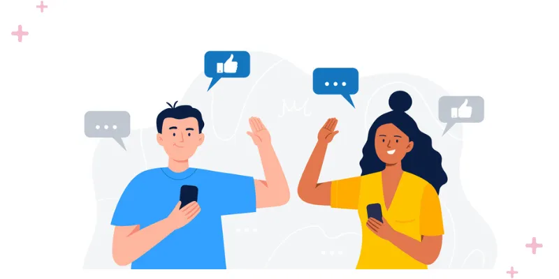 A illustration of a person recommending a product or service to a friend.