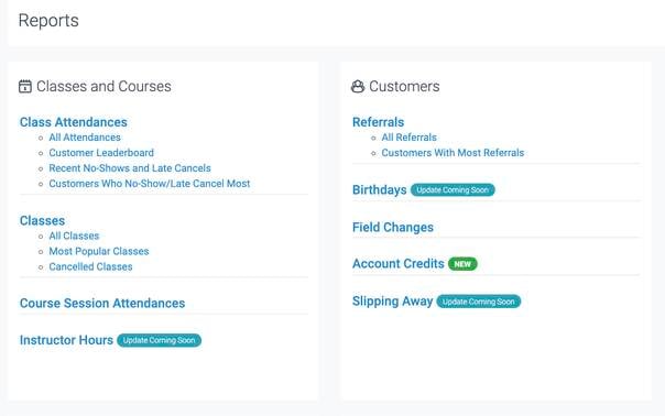 Some of the reports available in TeamUp's gym management software
