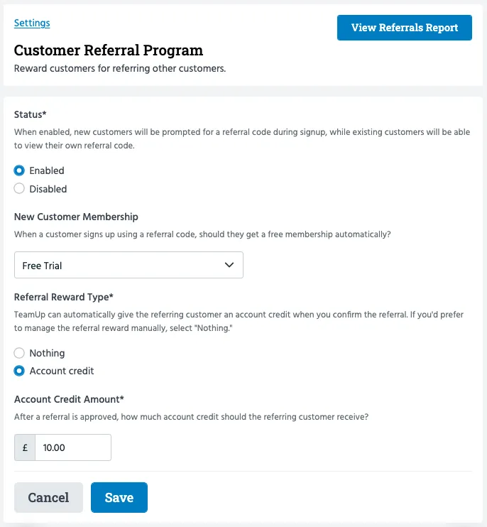 TeamUp Customer Referral Program