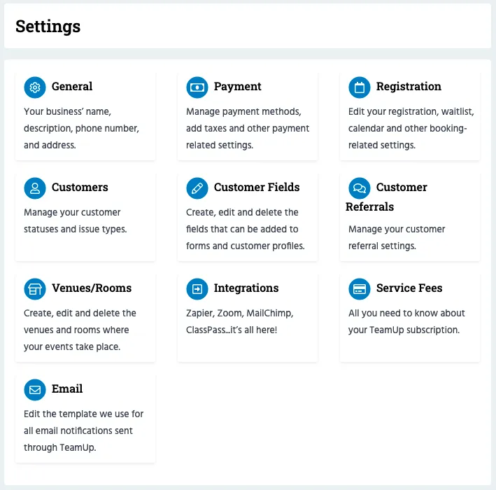 New TeamUp Settings Page