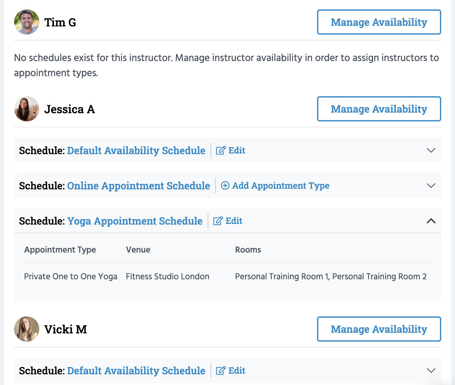 instructor availability