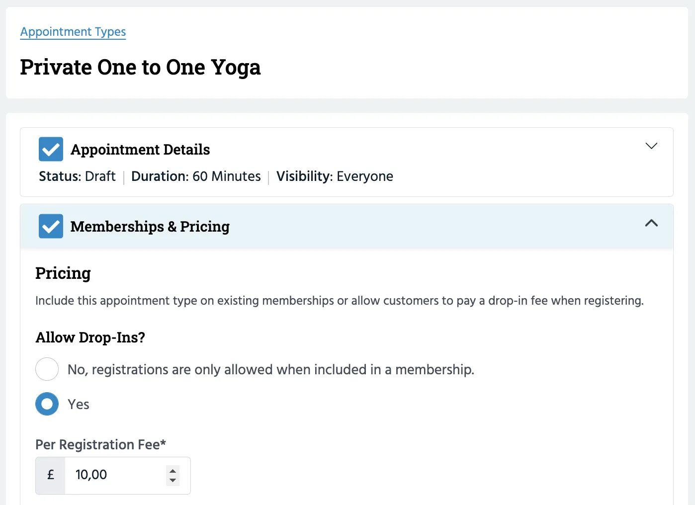 drop-in fees