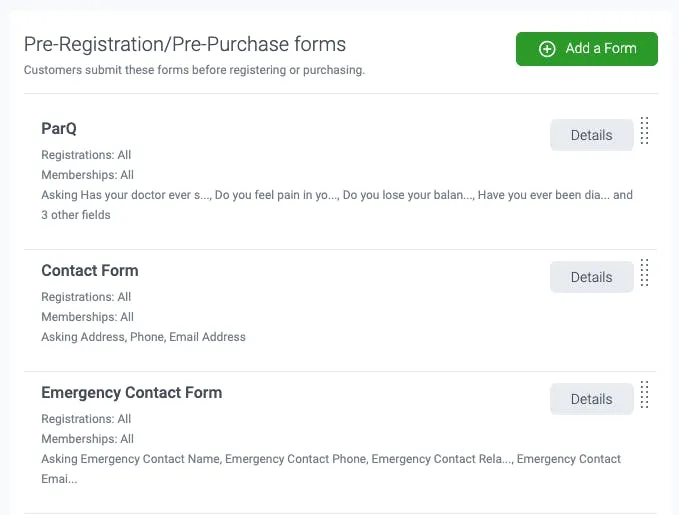 new ParQ form added