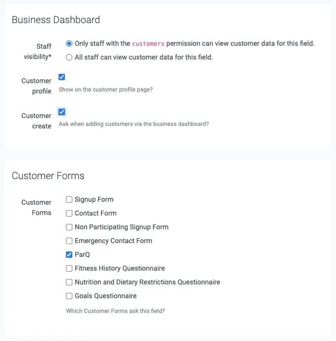 business dashboard section