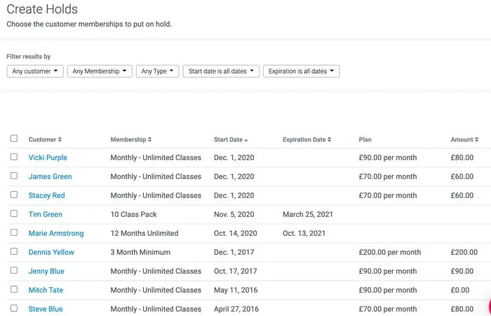 image of the create holds first page with all customers