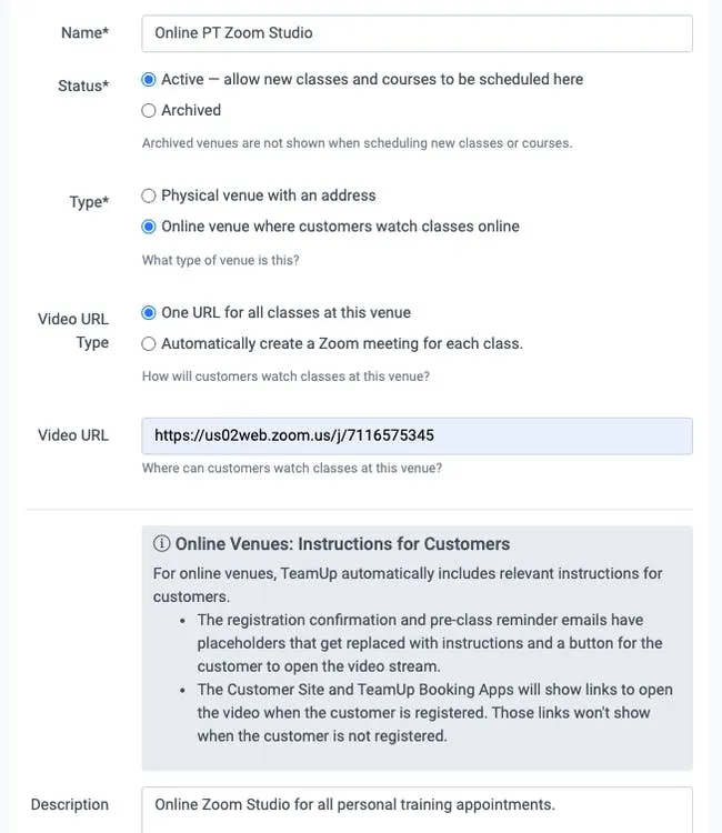 creating an online zoom venue