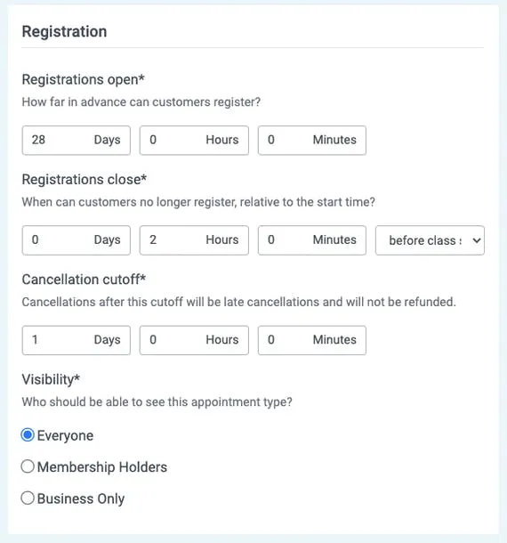 registrations in appointments