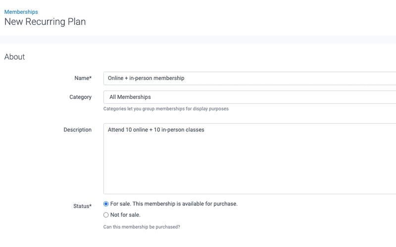 image of new recurring membership plan