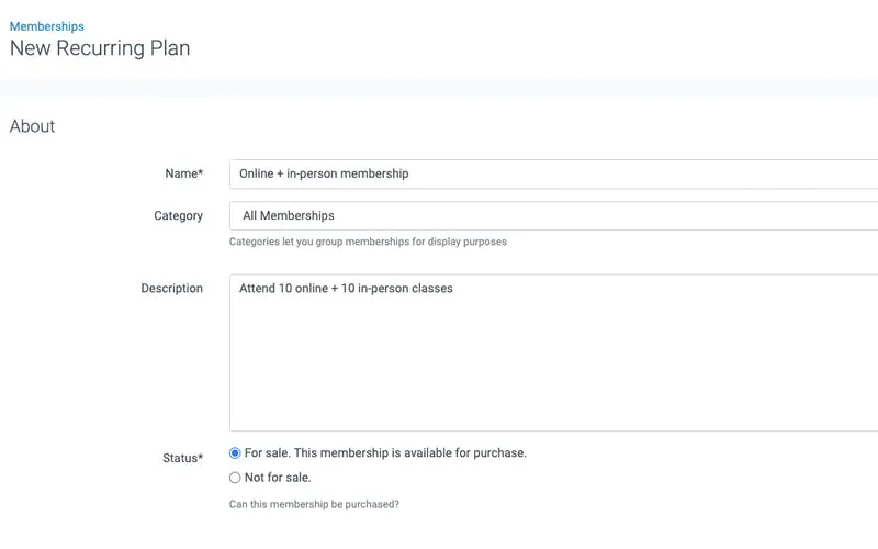 image of new recurring membership plan