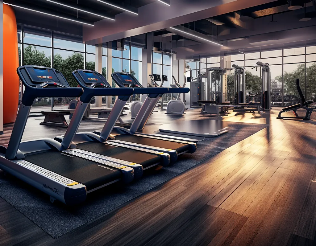 Cardio machines in a large gym space.