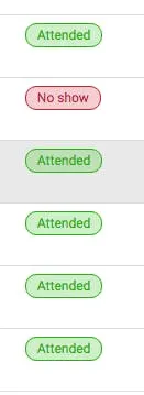 Image shows list of attended vs. no show listings