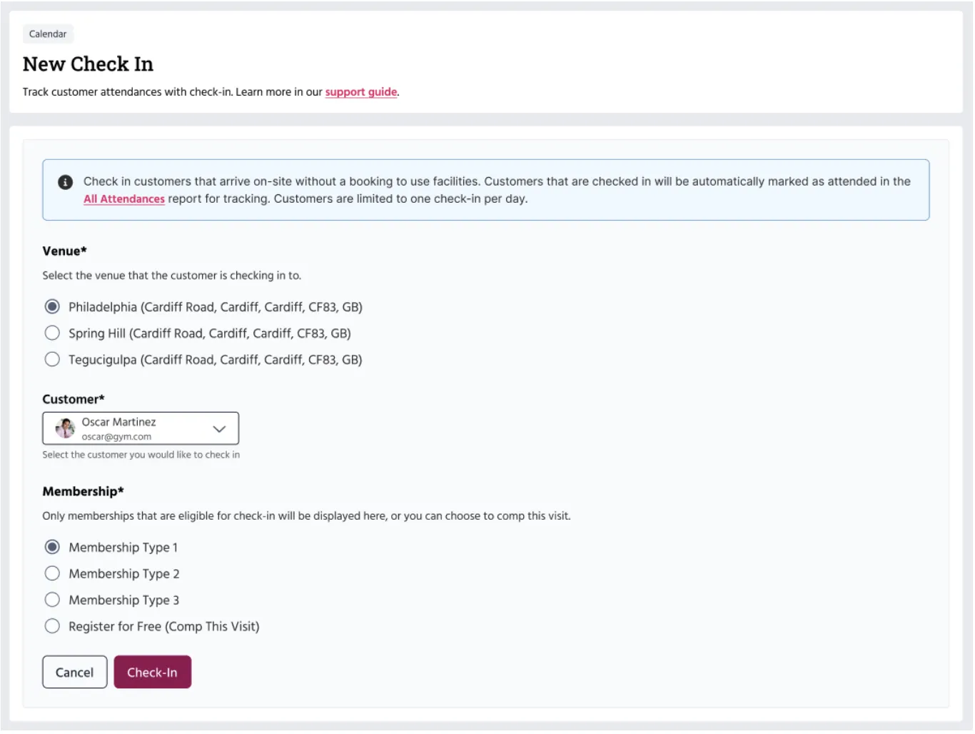 Logging a customer visit with the Check In tool