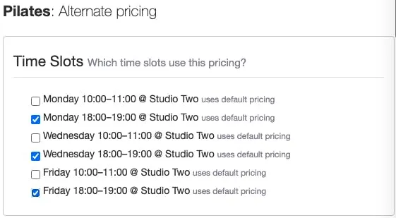 selecting timeslots in TeamUp for alternative gym pricing