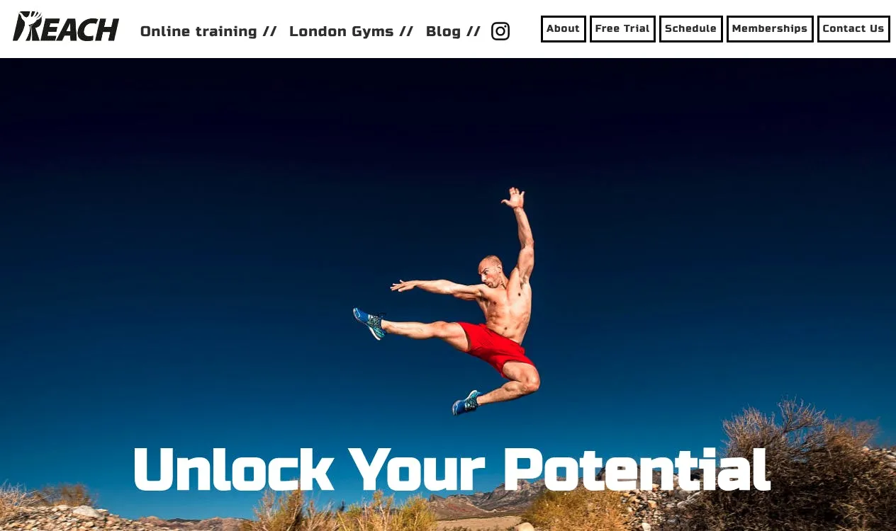 A screenshot of the Reach Fitness website