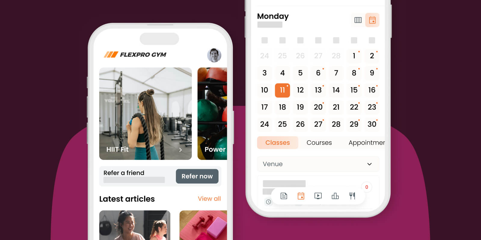 A custom branded app for fitness studios and gyms.