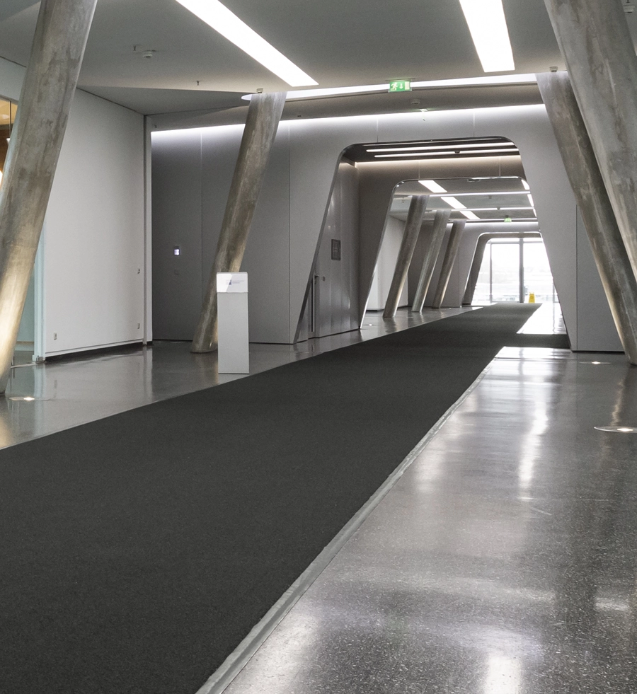 Walk-off carpet in a building corridor