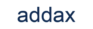 Addax yazılı siyah ve koyu mavi renkli logo.