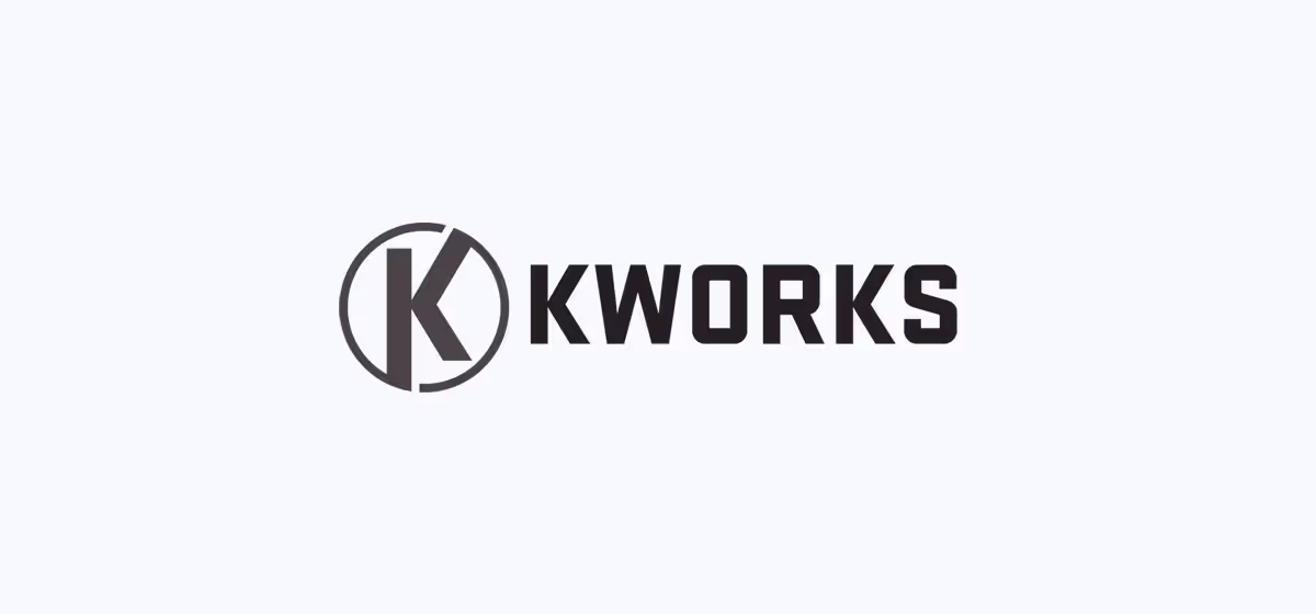 K harfi içinde daire ve yanında KWORKS yazısı bulunan siyah logo.
