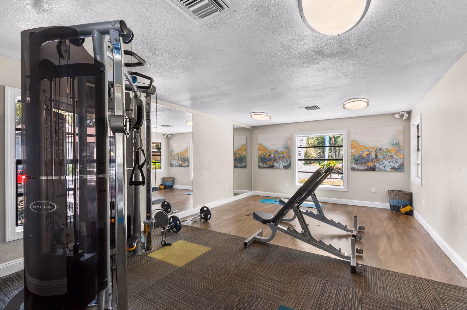 Gym with stationary bikes