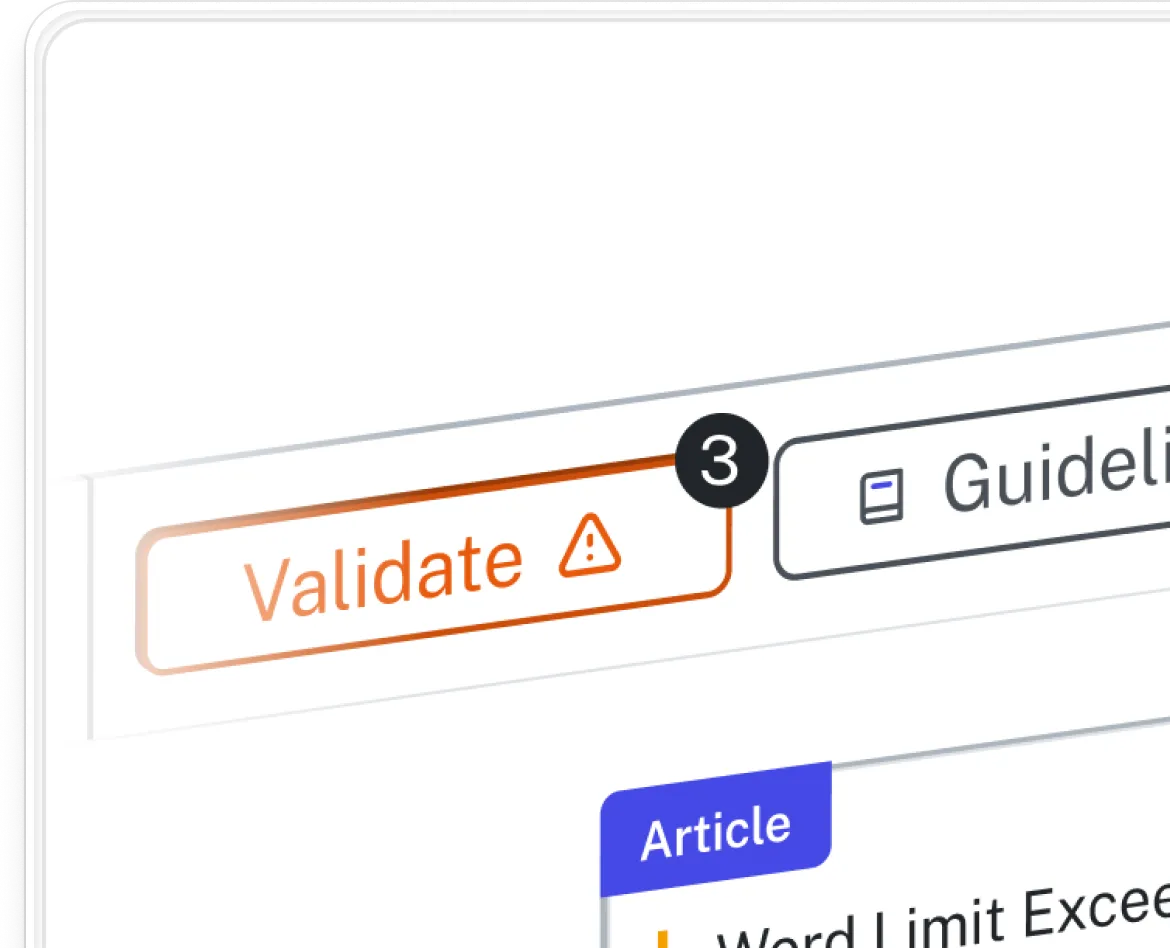 Close-up of a computer interface showing a red-bordered 'Validate' button with a warning icon and a black circle with the number 3 inside it.