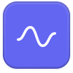 White sine wave icon on a rounded blue square background.