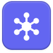 White network or nodes icon centered on a rounded blue square background.