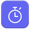 White stopwatch icon on a rounded blue square background.