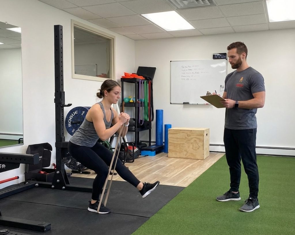 Patient working with a provider at a performance physical therapy clinic in Hackensack
