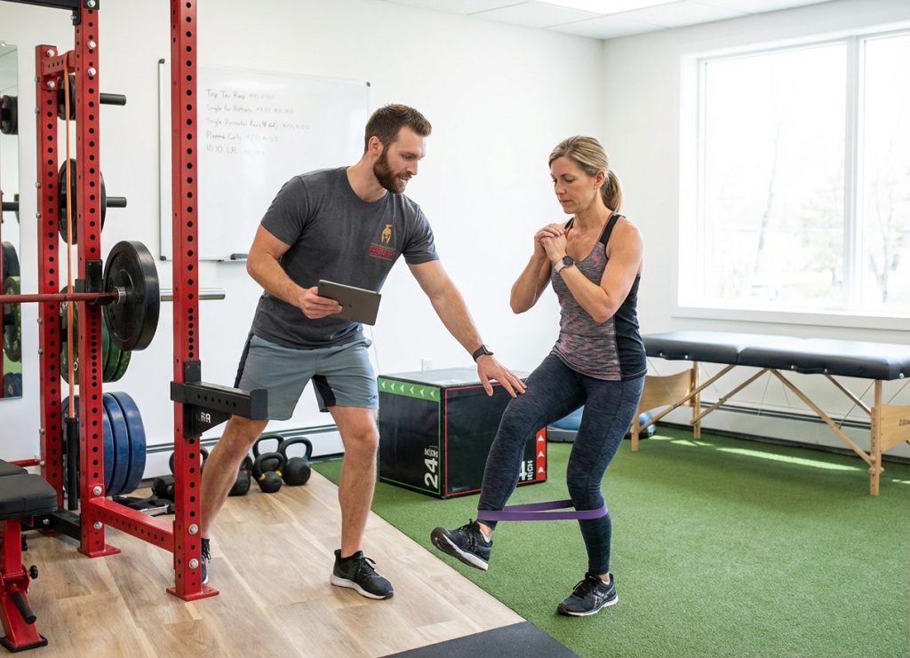 Patient working with a provider at a performance physical therapy clinic in Hackensack