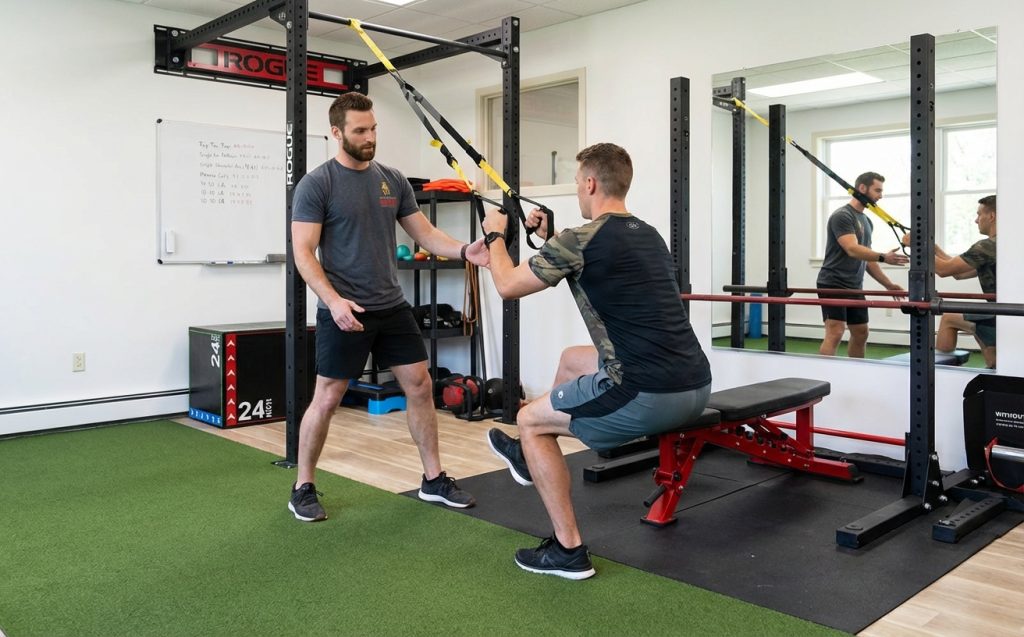 Patient working with a provider at a performance physical therapy clinic in Hackensack