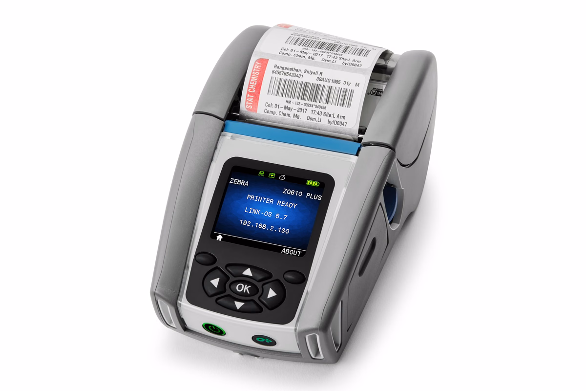 Zebra ZQ610 Plus Healthcare mobile printer in Healthcare White