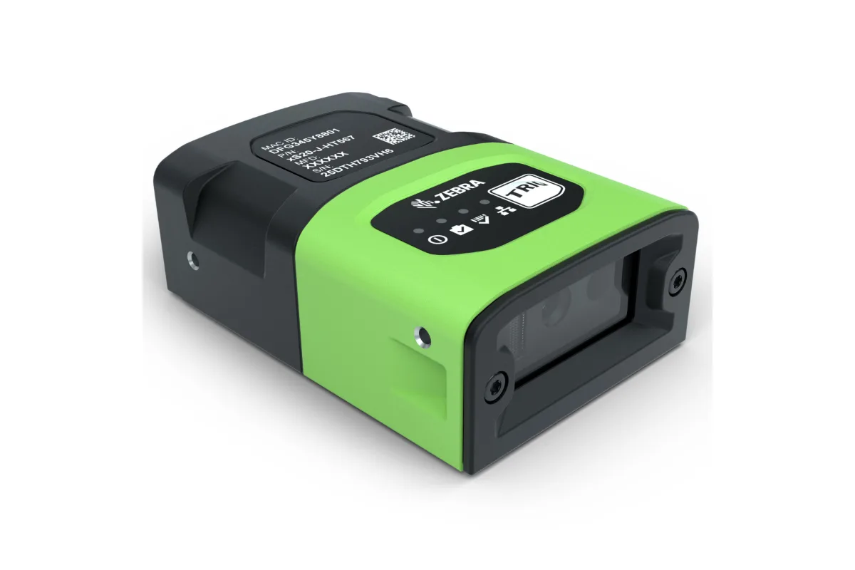 Zebra FS20, a fixed industrial barcode scanner mounted over a conveyor or production line
