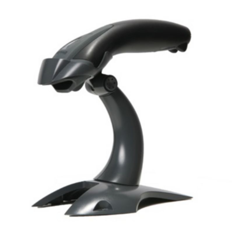 Honeywell Voyager 1400g corded scanner standing upright in its weighted base