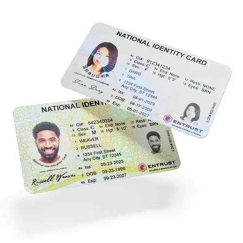 Sample ID cards from Entrust, shown for the Sigma DS3 with 600 dpi