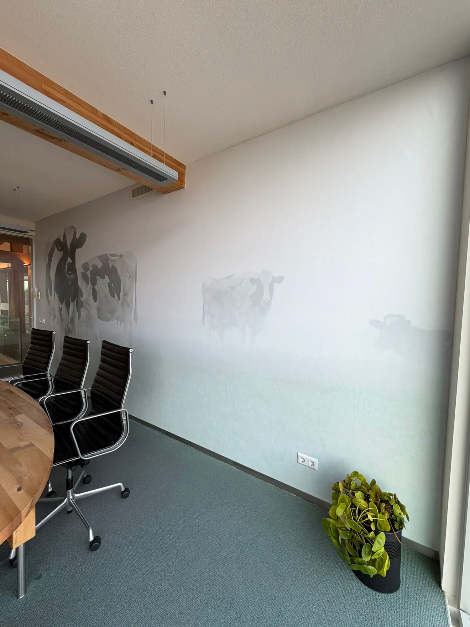 Fotobehang over de volledige wand in het pand van Urus Group